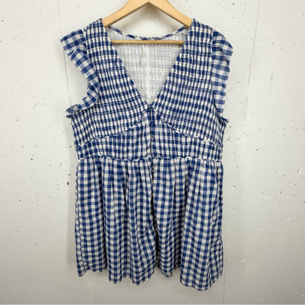 Anthropologie Size 1X Peregrine Blue & White Checkered Gingham Mini Dress - Picture 2 of 15
